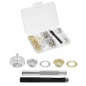 140 Sets Reinforced Grommet Kit, 1/4 Inch Metal Brass Eyelet Kit with 3 Pieces G